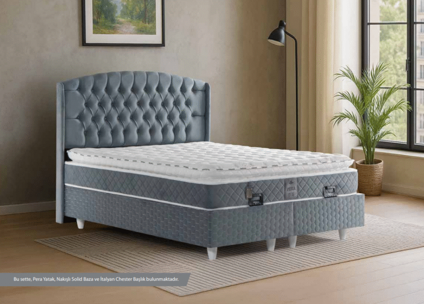 Pera Chester Çift Kişilik Baza + Başlık + Yatak