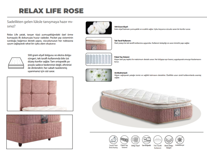 Relax Life Rose Baza + Başlık + Yatak