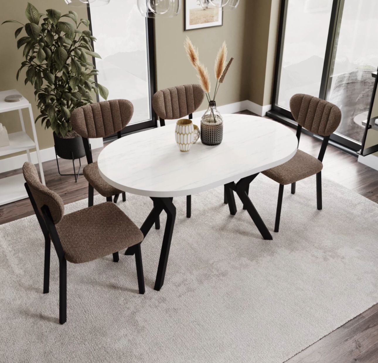 Oval Beyaz Yemek Masası Takımı - Görsel 2