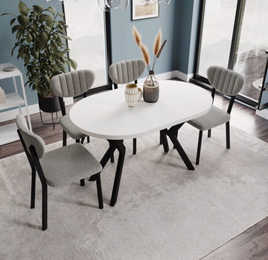 Beyaz Oval Yemek Masası Takımı