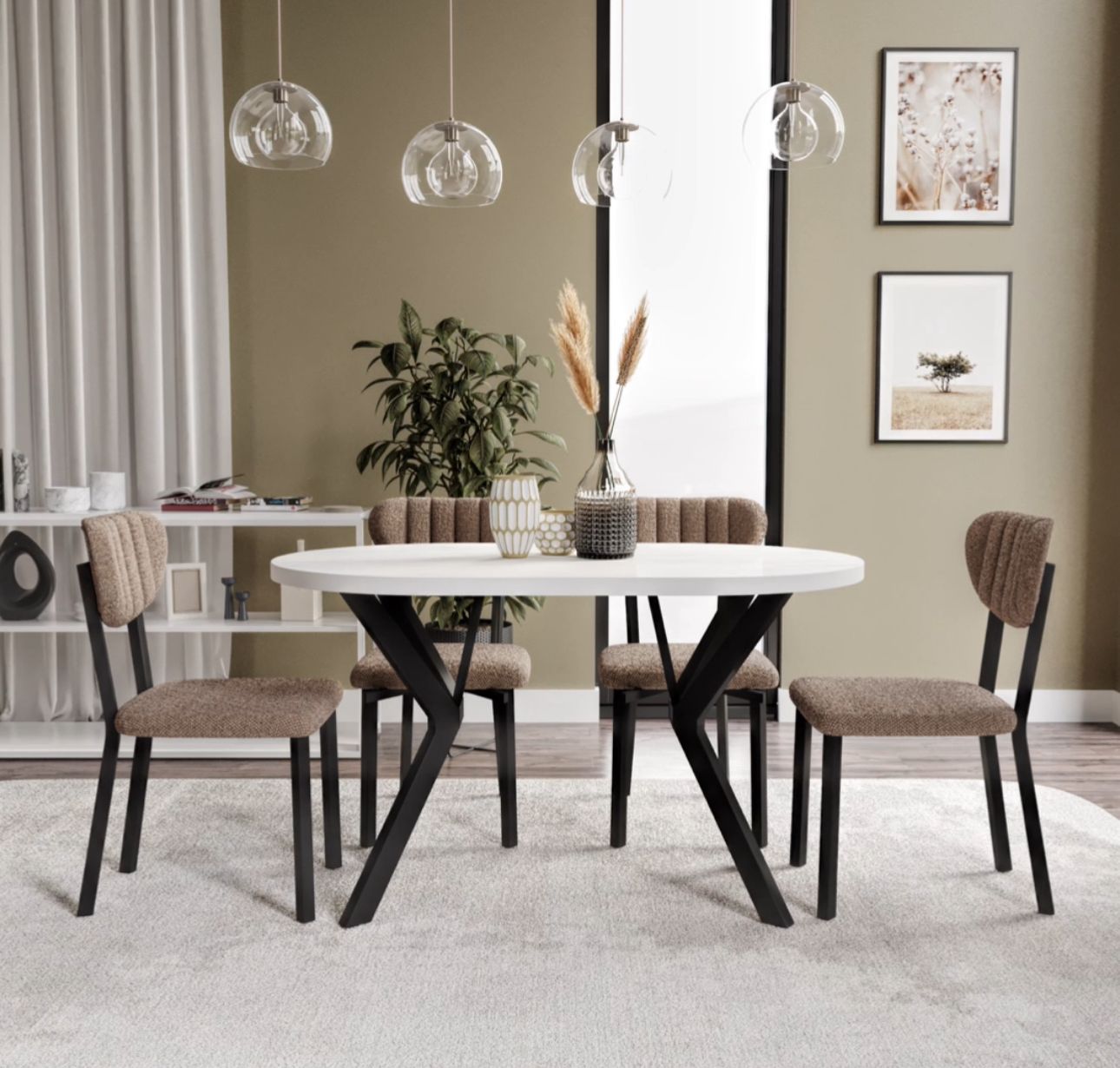 Oval Beyaz Yemek Masası Takımı - Görsel 3