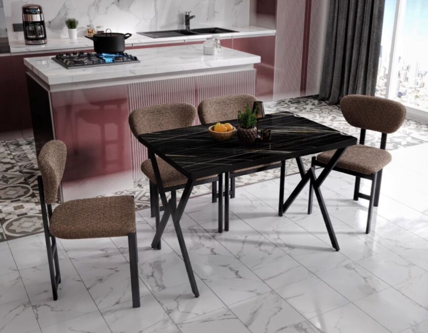 Siyah Dikdörgen Yemek Masası Takımı