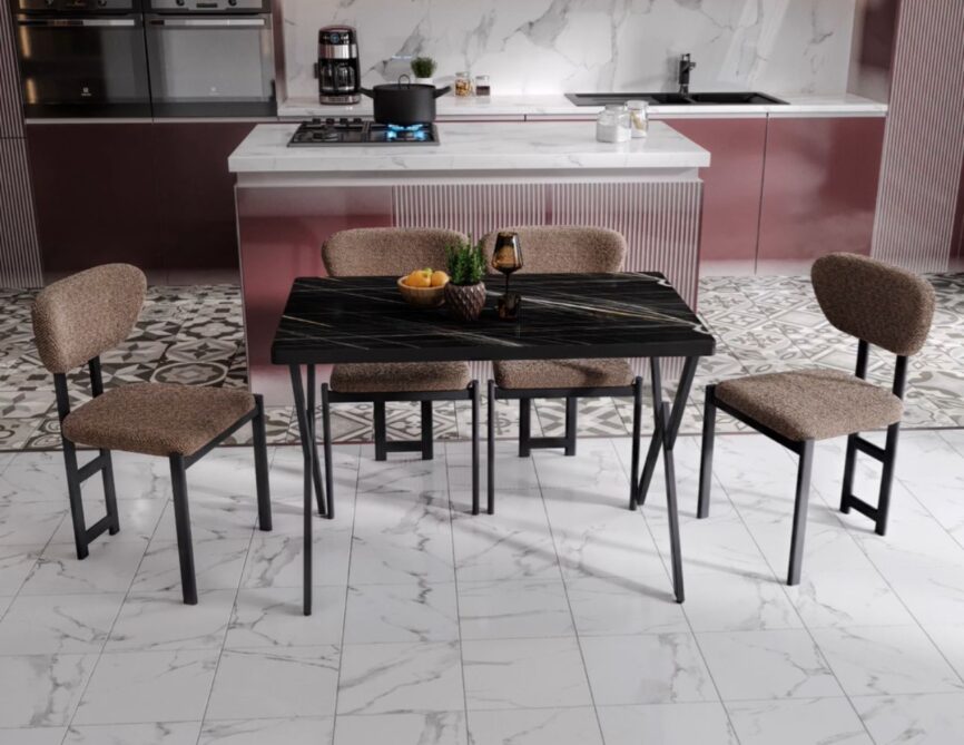 Siyah Dikdörgen Yemek Masası Takımı